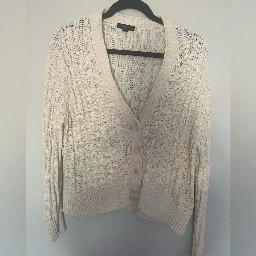 J.Crew V-neck cardigan sweater -Cream -Medium - Picture 4 of 11